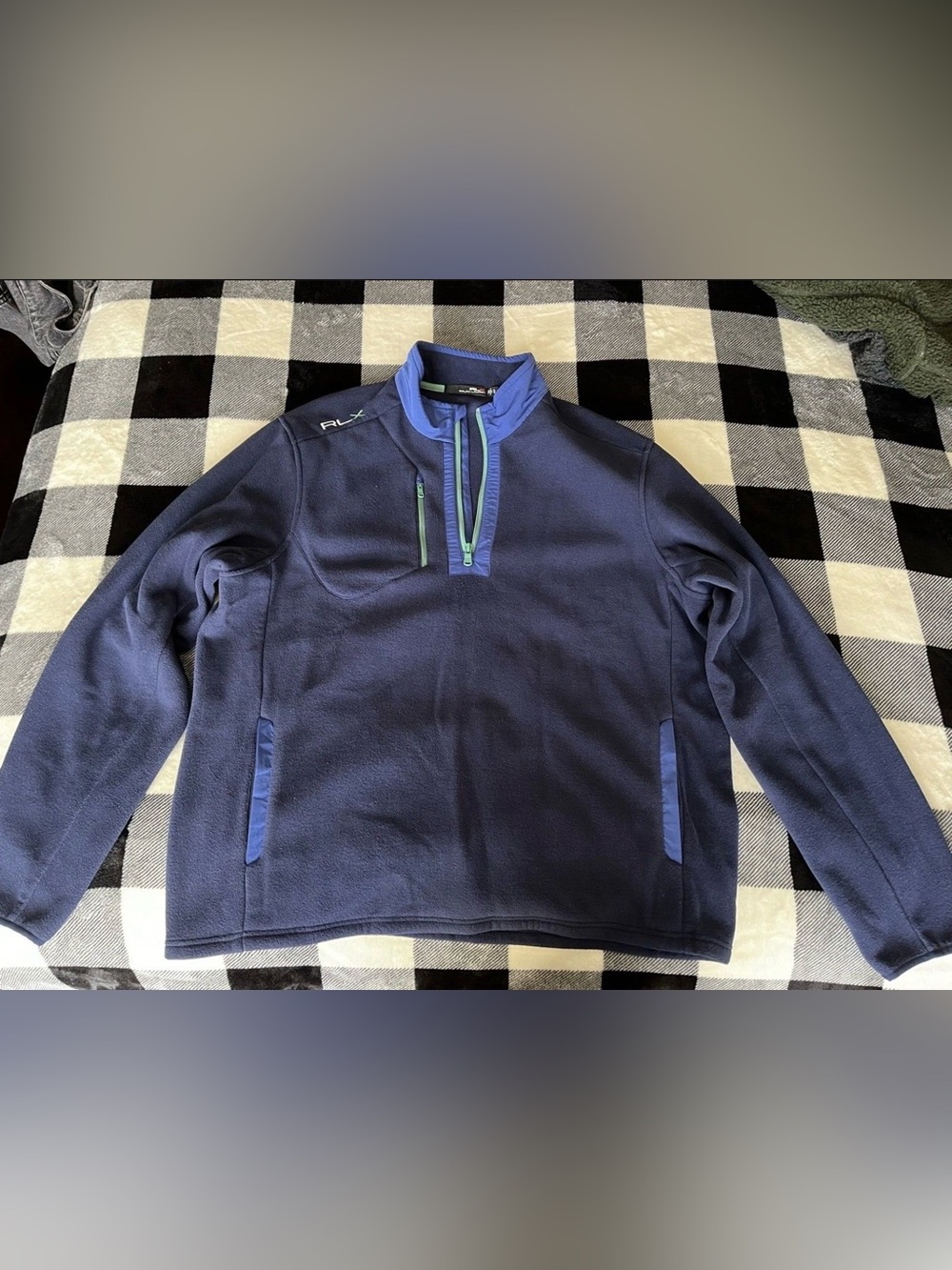 Size XL - RLX Ralph Lauren Quarter Zip Navy Blue Green Fleece Pullover